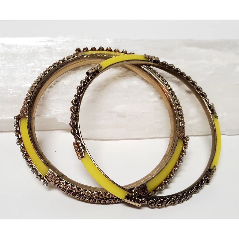 Goa Sundar Bangle Bracelets India Yellow/Braided Gold and Rhinestones Size SM